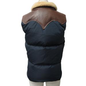 Rocky Mountain FeatherBed 美品 ダウンベスト レザー切替 シープスキン 襟元ボア ネイビー 紺 ブラウン 9