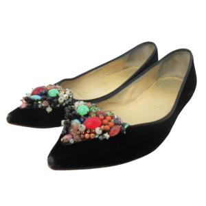 スエードバレエシューズ パンプス ハートビジュー ブラック 黒 35.5 約22.5cm IBO47 0211