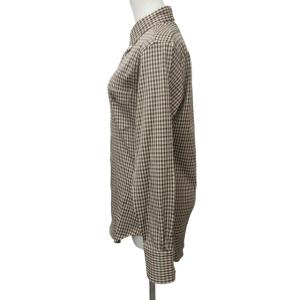 MADISONBLUE 美品 ボタンダウンシャツ 長袖 ギンガムチェック ロゴ刺繍 ストレッチ有 ブラウン Mサイズ 0208 IBO47