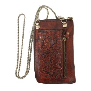 CARVING TRIBES レザー二つ折り財布 ウォレット ショルダーチェーン レリーフ加工 ブラウン 茶 IBO47 0211