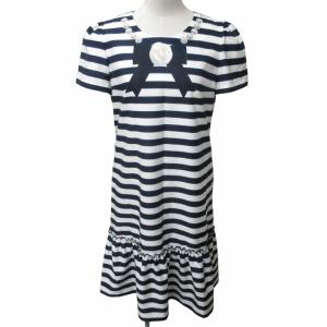 美品 22SS トロンプルイユワンピース ドレス ボーダー柄 FS-211312 半袖 白 紺 ホワイト ネイビー 40 Lサイズ