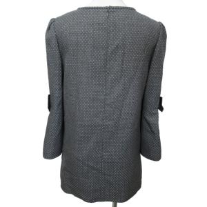 M'S GRACY 近年モデル 美品 チュニック ブラウス ワンピース リボン ピンドット柄 長袖 グレー 40 Lサイズ 0220 IBO47
