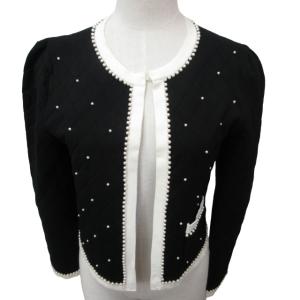 カーディガン ジャケット フェイクパール AK-018532 ストレッチ有 黒 ブラック 40 Lサイズ 0220 IBO47