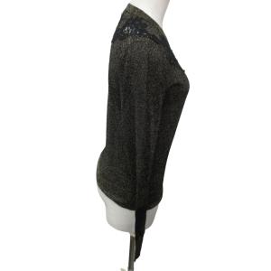 DOLCE&GABBANA 美品 カットソー Tシャツ レース ラメ 長袖 黒 ブラック 36 約XS-Sサイズ 0220 IBO47