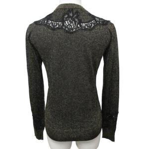 DOLCE&GABBANA 美品 カットソー Tシャツ レース ラメ 長袖 黒 ブラック 36 約XS-Sサイズ 0220 IBO47