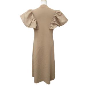 CELFORD 美品 ロングワンピース 半袖 パフスリーブ ギャザー CWN0211073 ストレッチ有 ベージュ 38 約Mサイズ 0212