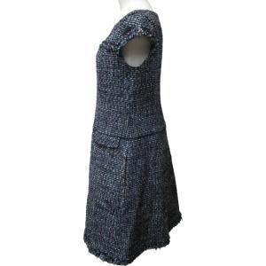 TOCCA ツイード ワンピース ドレス ウール混 バックジップ ブラック 黒 6 Sサイズ 0220 IBO47