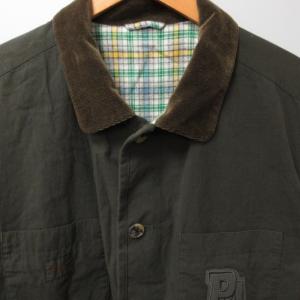 Papas 美品 近年 カバーオール ジャケット チェック柄 コーデュロイ 50 Lサイズ カーキ IBO47 0222