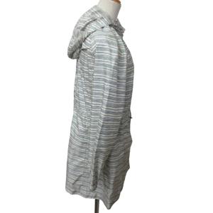 TORY BURCH コート ジャケット フード付き ボーダー柄 白×青 ホワイト ブルー Sサイズ 0219  IBO47