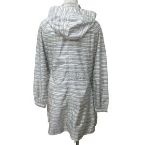 TORY BURCH コート ジャケット フード付き ボーダー柄 白×青 ホワイト ブルー Sサイズ 0219  IBO47