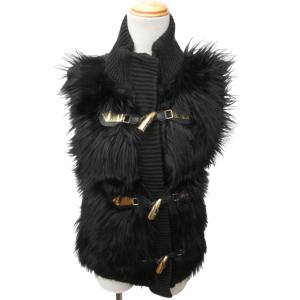 ニットベスト セーター ジャケット ファー付 ゴールド金具 ノースリーブ 黒 ブラック Sサイズ 0219 IBO47