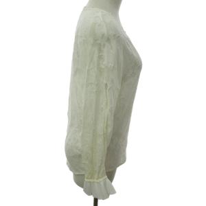 EMPORIO ARMANI 美品 レースシャツ ブラウス シルク混 長袖 白 ホワイト 38 約S-Mサイズ 0219 IBO47