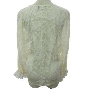 EMPORIO ARMANI 美品 レースシャツ ブラウス シルク混 長袖 白 ホワイト 38 約S-Mサイズ 0219 IBO47