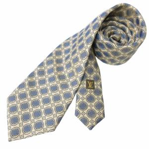 シルク ネクタイ 総柄 イタリア製 ブルー×アイボリー系  IBO48 0317