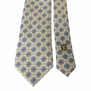LOUIS VUITTON シルク ネクタイ 総柄 イタリア製 ブルー×アイボリー系  IBO48 0317