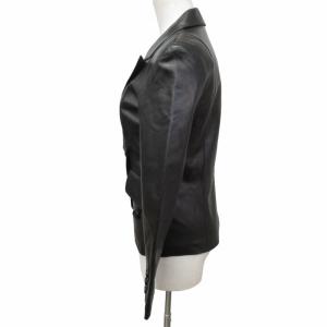 COLE HAAN レザージャケット テーラードジャケット ブルゾン シープスキン 斜めボタン ブラック 黒 2 約Mサイズ 0306 IBO48