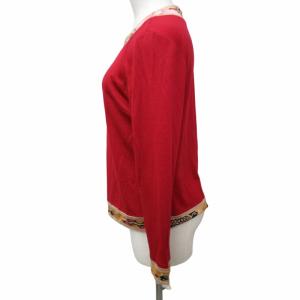 LEONARD FASHION ファッション カットソー ブラウス 長袖 総柄 ウール レッド 赤 Lサイズ 0316 IBO48