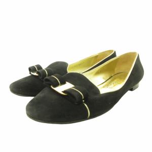 フラットパンプス シューズ ヴァラリボン スウェード ブラック 黒 7 1