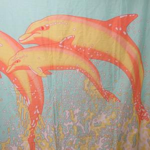 HERMES ストール スカーフ 大判 イルカ プリント コットン イエロー系 ブルー系 0318 IBO48