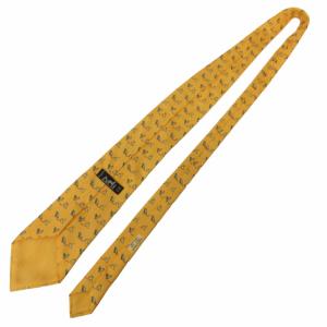 HERMES ネクタイ レギュラータイ 総柄 シルク 折り紙 7851 UA フランス製 黄 イエロー 0305 IBO48