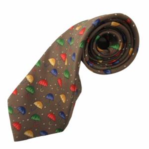 美品 ネクタイ レギュラータイ アンブレラ柄 シルク フランス製 7431 HA 茶 ブラウン 0305 IBO48