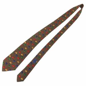 HERMES 美品 ネクタイ レギュラータイ アンブレラ柄 シルク フランス製 7431 HA 茶 ブラウン 0305 IBO48