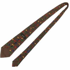 HERMES 美品 ネクタイ レギュラータイ アンブレラ柄 シルク フランス製 7431 HA 茶 ブラウン 0305 IBO48