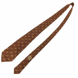 HERMES 美品 ネクタイ レギュラータイ 乗馬柄 総柄 シルク 7599 SA フランス製 茶 ブラウン 0305 IBO48