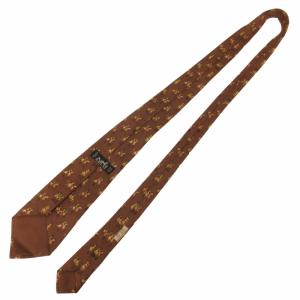HERMES 美品 ネクタイ レギュラータイ 乗馬柄 総柄 シルク 7599 SA フランス製 茶 ブラウン 0305 IBO48