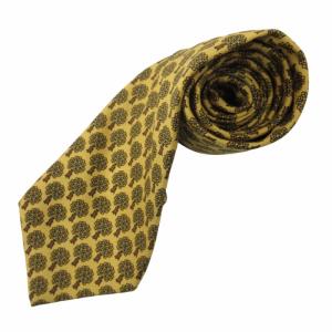 美品 ネクタイ レギュラータイ ツリー柄 シルク フランス製 黄 イエロー 0305 IBO48