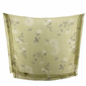 美品 ストール スカーフ 大判 花柄 シルク100% 緑 グリーン 0306 IBO48 AA