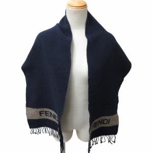 FENDI ウールマフラー ストール ショール ロゴ イタリア製 紺 ネイビー 0315 IBO48
