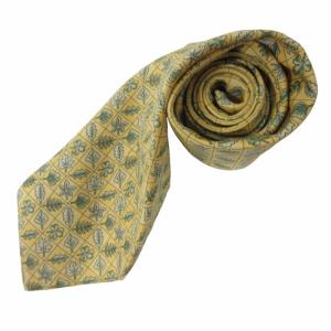 美品 ネクタイ クローバー柄 総柄 シルク 黄 イエロー 0315 IBO48