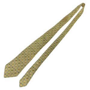 HERMES 美品 ネクタイ クローバー柄 総柄 シルク 黄 イエロー 0315 IBO48