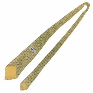 HERMES 美品 ネクタイ クローバー柄 総柄 シルク 黄 イエロー 0315 IBO48