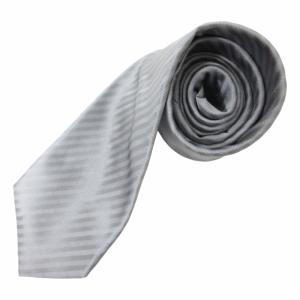 美品 ネクタイ ビジネス レジメンタルストライプ シルク イタリア製 グレー 0315 IBO48