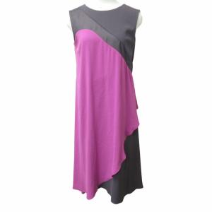 美品 ワンピース ドレス ノースリーブ ロング レイヤードデザイン グレー ピンク 36 約Sサイズ 0315 IBO48