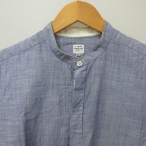 E.TAUTZ バンドカラーシャツ カジュアルシャツ 刺繍 長袖 青 ブルー Mサイズ 0313
