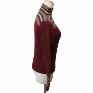 RALPH LAUREN ニット セーター 総柄 カシミヤ混 アルパカ混 ネックボタン ハイネック 長袖 赤 レッド Mサイズ 0325 GY31