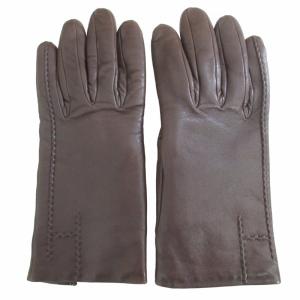 レザーグローブ カシミヤライナー 手袋 フランス製 Hロゴ 茶 ブラウン 7号 IBO50 0411