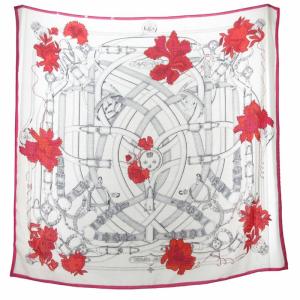 カレ140 CAVALCADOUR スカーフ カシシル 花柄 フランス製 レディース ホワイト系