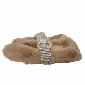 JIMMY CHOO 21AW ラテフェイクファースワロフスキーフラットパンプス シューズ ビジュー ブラウン 36.5