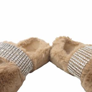 JIMMY CHOO 21AW ラテフェイクファースワロフスキーフラットパンプス シューズ ビジュー ブラウン 36.5