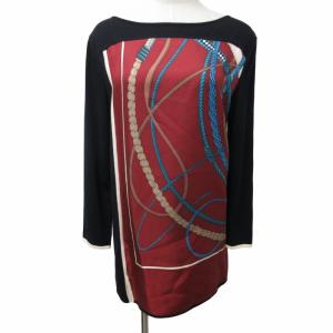 ゴルチエ期 ツイルレーヌ ニットソー ブラウス ドッキング シルクプリント 総柄 レッド系