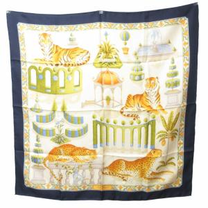 美品 シルク スカーフ 大判 タイガー柄 総柄 マルチカラー 0509 IBO50