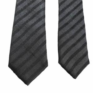 DIOR HOMME 美品 ナロータイ ネクタイ レジメンタルストライプ シルク シルバー金具 グレー 0516 IBO50