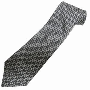 美品 シルクネクタイ レギュラータイ 総柄 フランス製 718FA 黒 ブラック 0608 IBO50