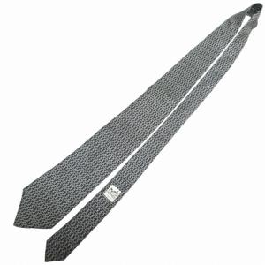 HERMES 美品 シルクネクタイ レギュラータイ 総柄 フランス製 718FA 黒 ブラック 0608 IBO50