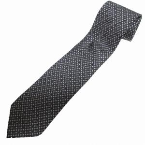 美品 シルクネクタイ レギュラータイ ガンチーニ柄 ブラック×シルバー色 黒×銀色 0607 IBO50