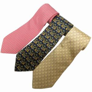 美品 シルクネクタイ レギュラータイ まとめて 3本 動物柄 赤 紺 ベージュ 0607 IBO50
